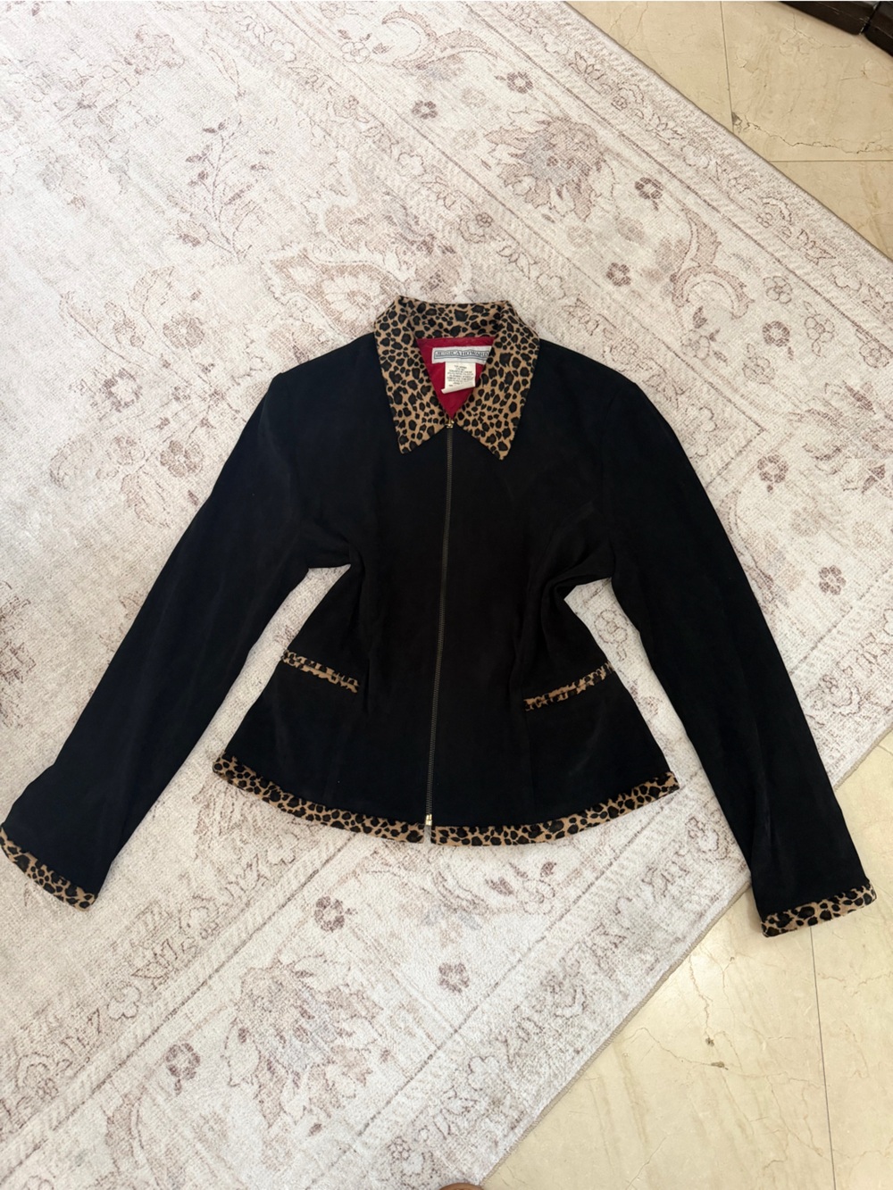 Jessica Howard Black Zip Jacket with Leopard Trim